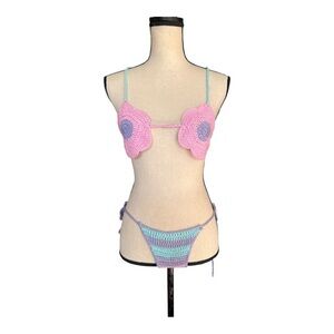 2 Piece Crochet Flower Bikini Swim Set Size S/M